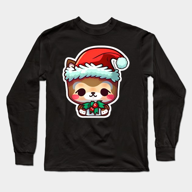 Cute Adorable Chibi Kawaii Christmas Teddy Bear Long Sleeve T-Shirt by The Little Store Of Magic